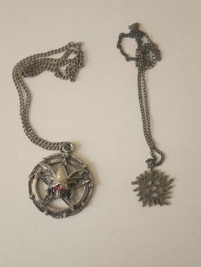 Men's Pewter Star Pendant Necklace with Red Accent Gem